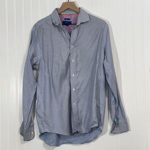 Egara Men's Slim Fit Dress Shirt Large Blue Check Non-Iron Long Sleeve Office